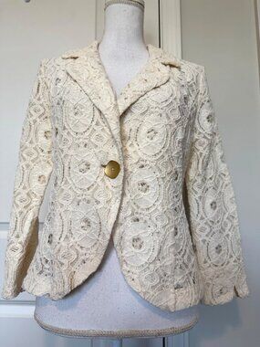 For Cynthia Womens Content Cream Lace Blazer Jacket Size Med Boho Cottagecore